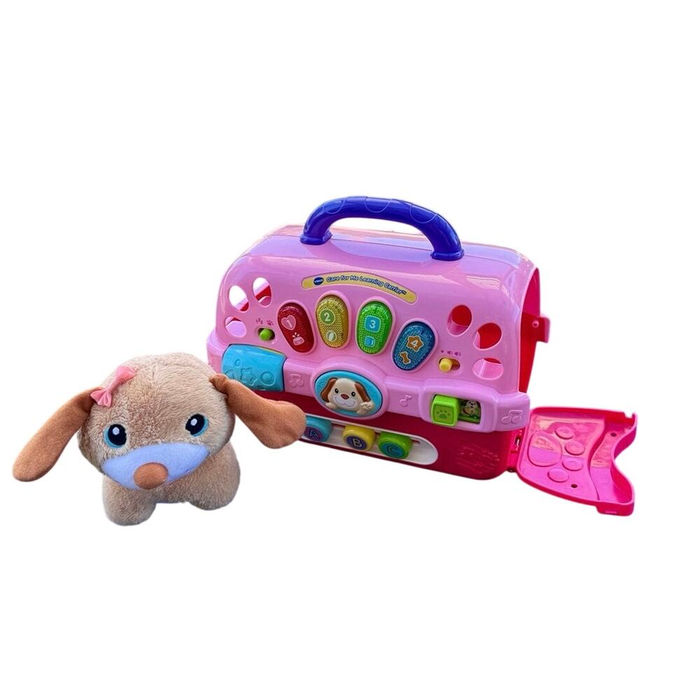 VTech Care for Me Learning Carrier Pink Interactive Pet Carrier Plush Puppy Toy